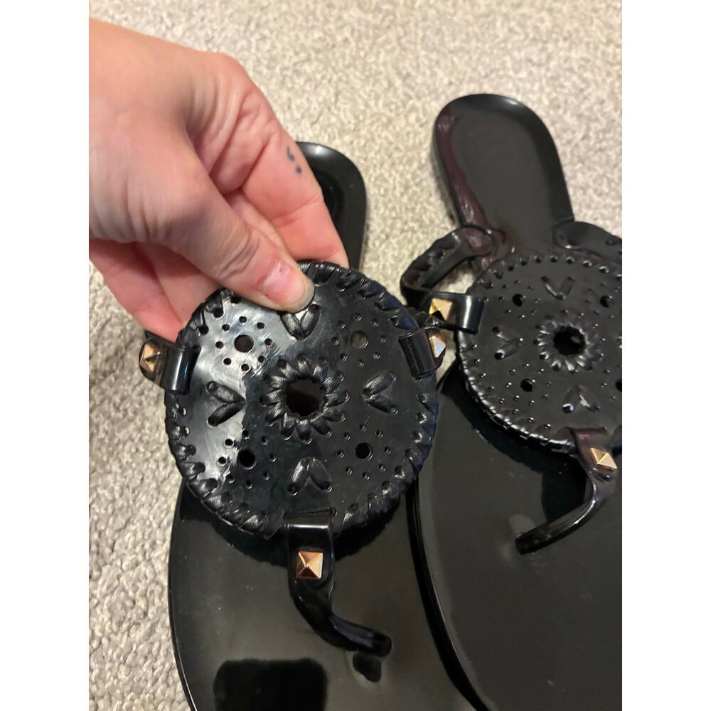 JACK ROGERS Black Jelly Thong Flat Sandals Size 10 Summer Preppy Casual Coastal - Picture 3 of 6